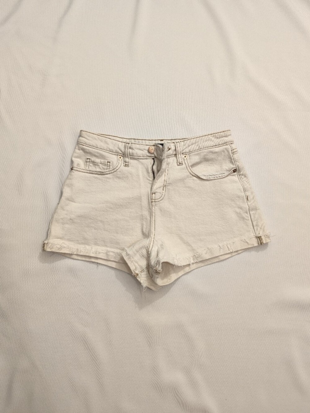 wild fable Cream High-Rise Frayed Hem Denim Shorts